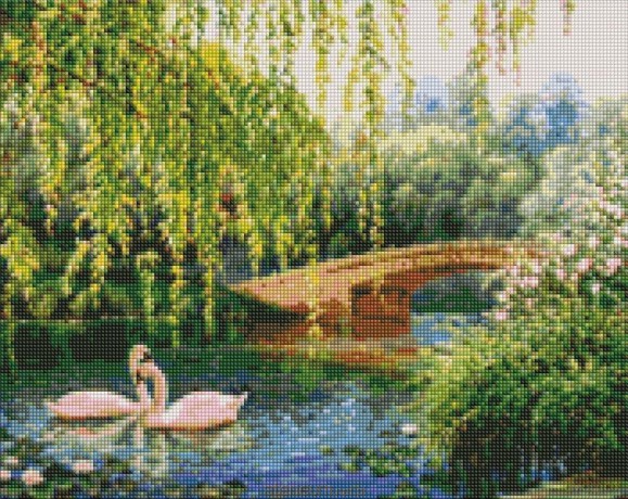 Diamentowa mozaika - Łabędzie na jeziorze 40x50 cm