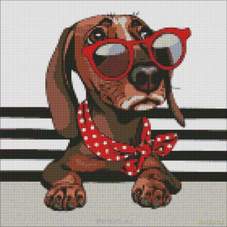 Diamentowa mozaika - Stylowy jamnik 40x40 cm