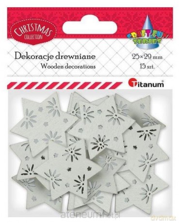 Drewniane gwiazdki ażurowe białe 25x29mm 15 szt