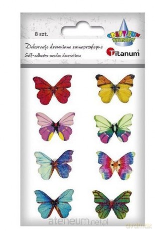 Drewniane motyle 3D guziki na piance mix 8 szt