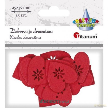 Drewniane serca czerwone 29x30mm 15 szt