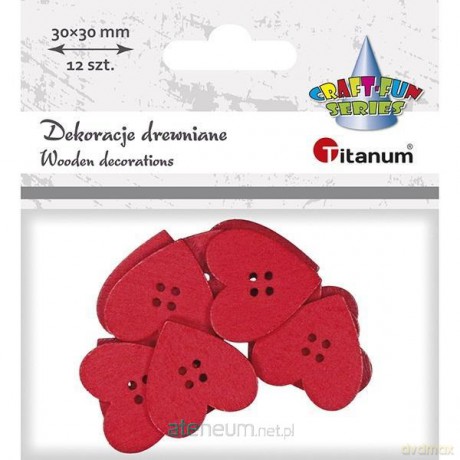Drewniane serca czerwone 30x30mm 12 szt