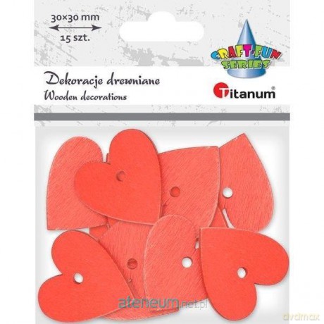 Drewniane serca czerwone 30x30mm 15 szt