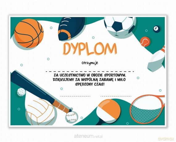 Dyplom A4 obozowy Obóz sportowy 20 szt