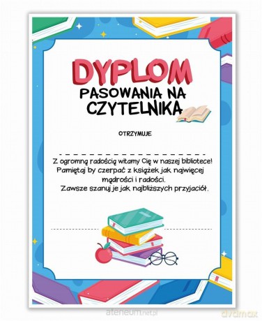 Dyplom A4 pasowania na Czytelnika - Książki 20 szt