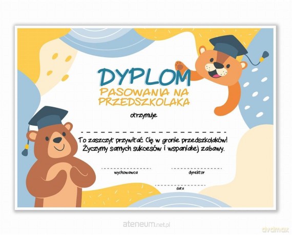 Dyplom A4 pasowania na Przedszkolaka - Miśki 20 szt