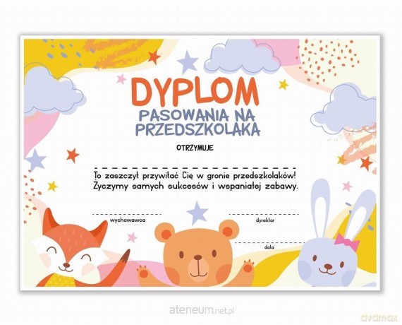 Dyplom A4 pasowania na Przedszkolaka 20 szt