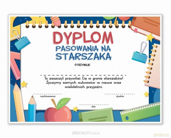 Dyplom A4 pasowania na Starszaka - Notes 10 szt