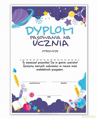 Dyplom A4 pasowania na Ucznia - Kosmos 20 szt