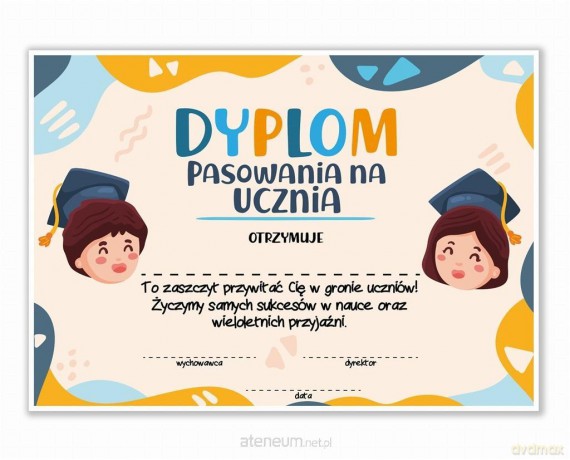 Dyplom A4 pasowania na Ucznia - Przyjaźń 20 szt