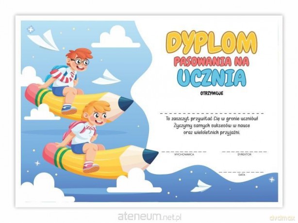 Dyplom A4 pasowania na Ucznia Niebo 5 szt