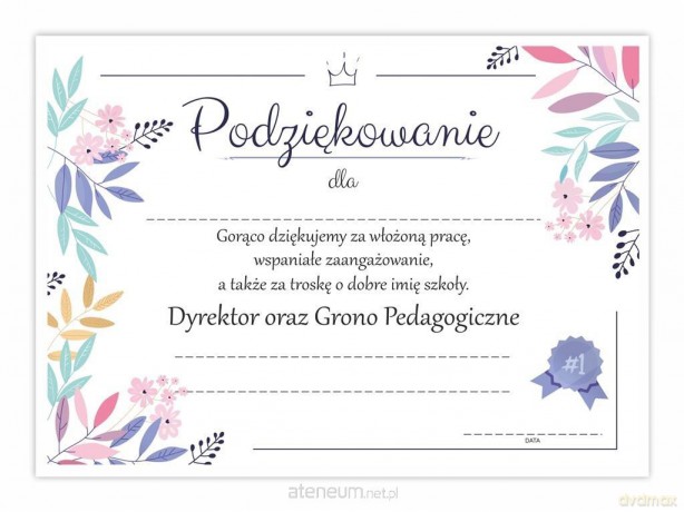 Dyplom A4 podziękowania - Fiolet 30 szt