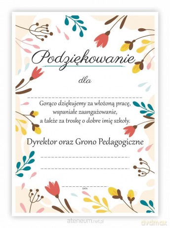 Dyplom A4 podziękowania - Kwiaty 30 szt