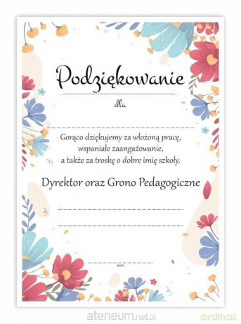 Dyplom A4 podziękowania - Wiosna 10 szt