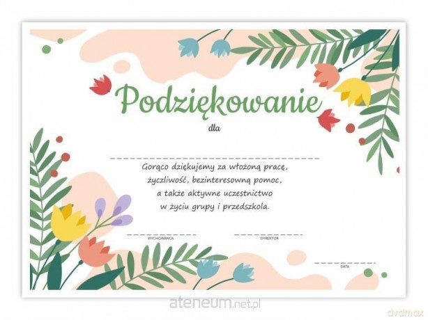 Dyplom A4 podziękowania dla rodziców-Bukiet 10 szt