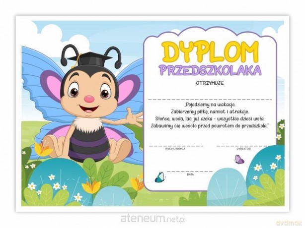 Dyplom A4 przedszkolaka - Motylek 10 szt