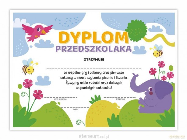 Dyplom A4 przedszkolaka - Słonik 30 szt