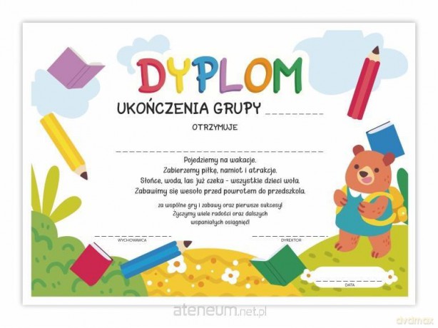 Dyplom A4 ukończenia grupy - Niedźwiadek 10 szt
