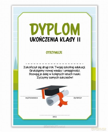 Dyplom A4 ukończenia klasy drugiej 30 szt