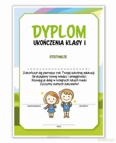Dyplom A4 ukończenia klasy pierwszej 30 szt
