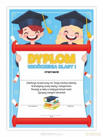 Dyplom A4 ukończenia klasy pierwszej Uśmiech 20 szt
