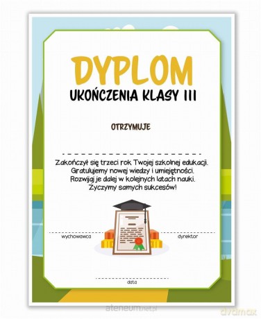 Dyplom A4 ukończenia klasy trzeciej 30 szt