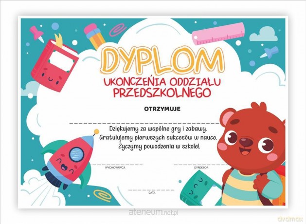 Dyplom A4 ukończenia o. przedszkolnego - Miś 30 szt