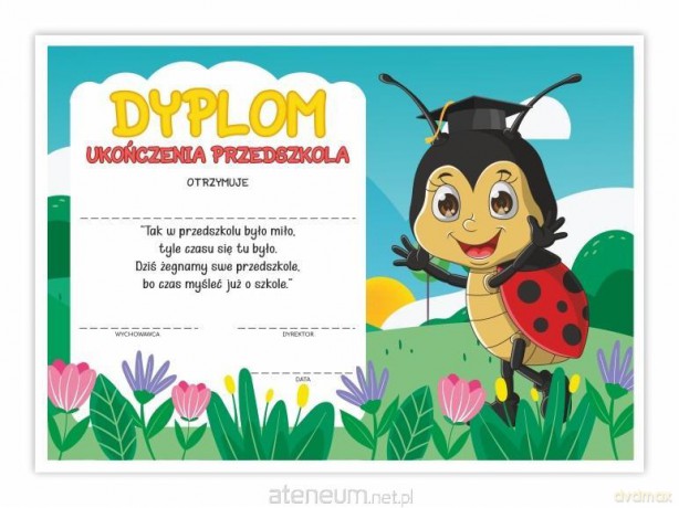 Dyplom A4 ukończenia przedszkola - Biedronka 10 szt