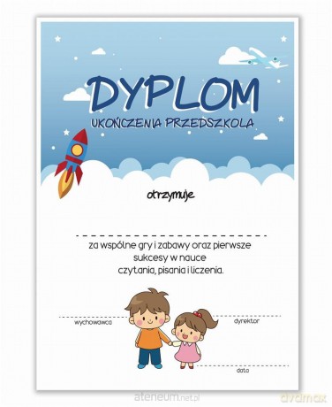 Dyplom A4 ukończenia przedszkola - Chmury 10 szt