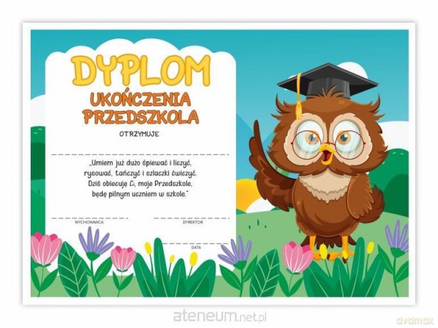 Dyplom A4 ukończenia przedszkola - Sówka 10 szt