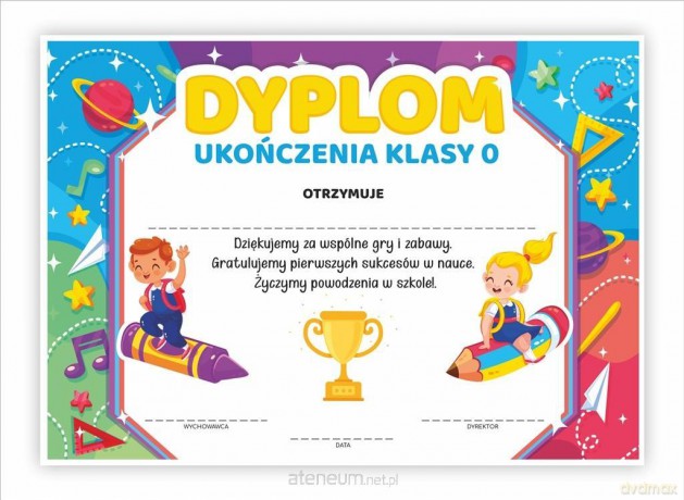 Dyplom A4 ukończenia zerówki Kolory 30 szt