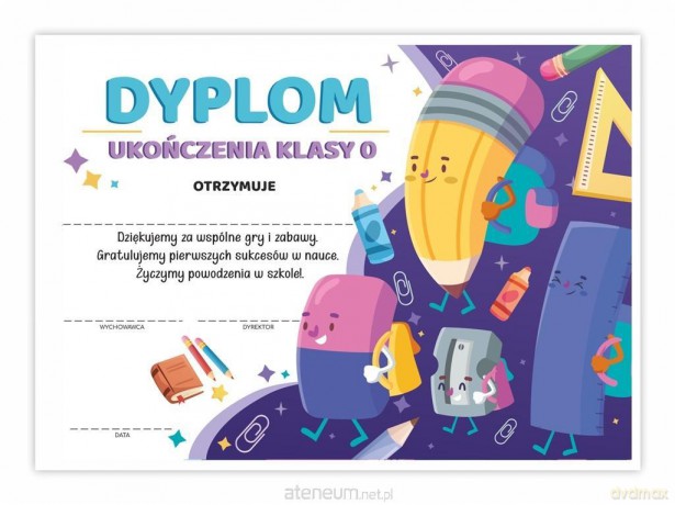 Dyplom A4 ukończenia zerówki Przybory 20 szt