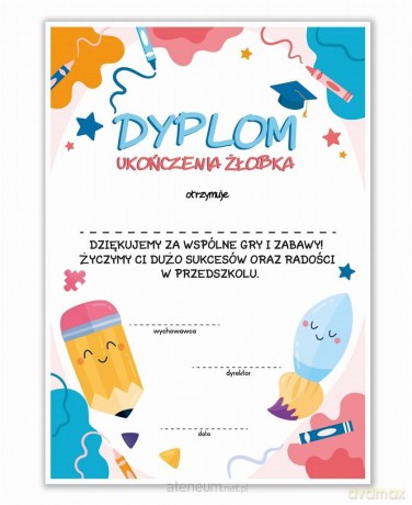 Dyplom A4 ukończenia żłobka - Kleks 20 szt
