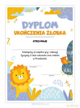 Dyplom A4 ukończenia żłobka - Lew 20 szt