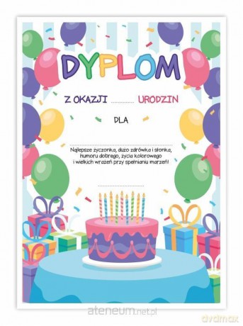 Dyplom A4 urodzinowy - Tort 5 szt