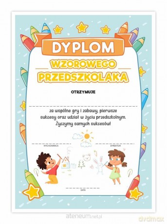 Dyplom A4 wzorowego Przedszkolaka - Kredki 20 szt