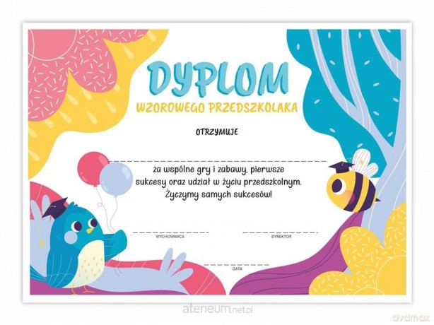 Dyplom A4 wzorowego Przedszkolaka - Ptaszek 30 szt