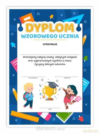 Dyplom A4 wzorowego ucznia - Przybory 10 szt
