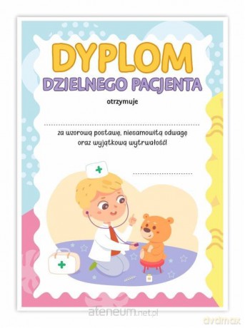 Dyplom A5 dzielnego pacjenta - Mały lekarz 10 szt