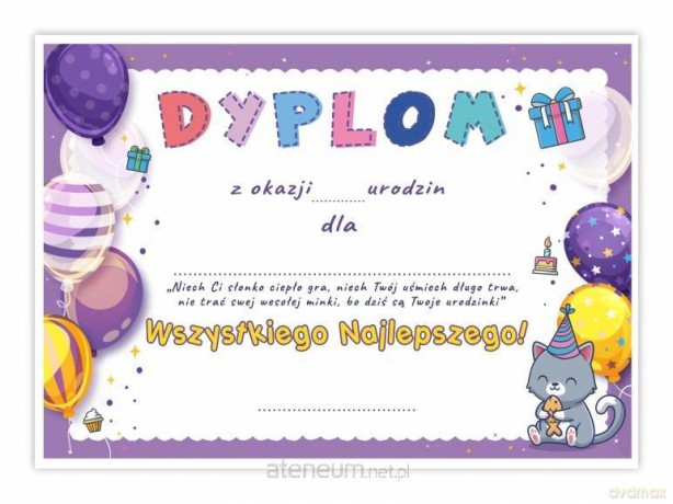 Dyplom A5 urodzinowy - Balony 5 szt