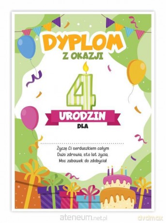 Dyplom A5 urodzinowy - czwarte urodziny 5 szt