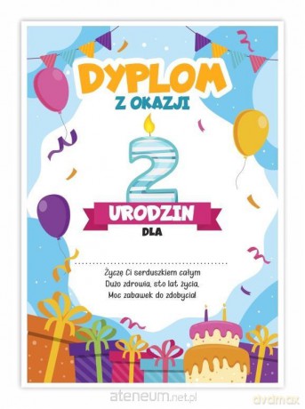 Dyplom A5 urodzinowy - drugie urodziny 5 szt