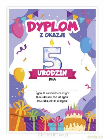 Dyplom A5 urodzinowy - piąte urodziny 5 szt