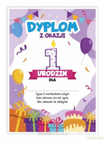 Dyplom A5 urodzinowy - pierwsze urodziny 5 szt