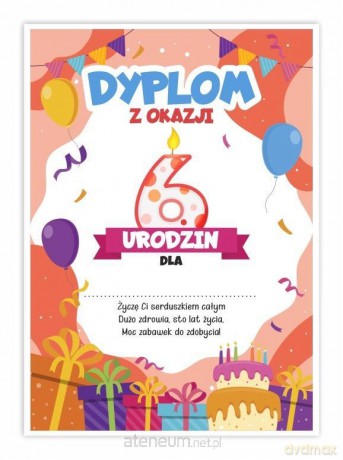 Dyplom A5 urodzinowy - szóste urodziny 5 szt