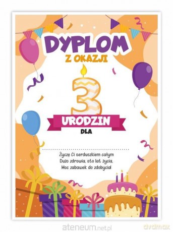 Dyplom A5 urodzinowy - trzecie urodziny 5 szt