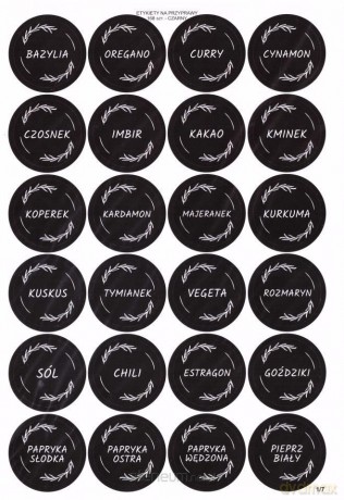 Etykiety na przyprawy czarne 40mm 168 szt