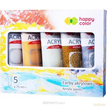 Farby akrylowe 75ml 5 kolorów brokat