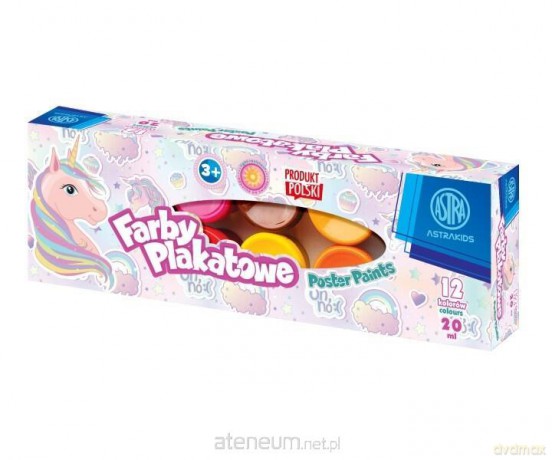 Farby plakatowe 12 kolorów 20 ml Jednorożec