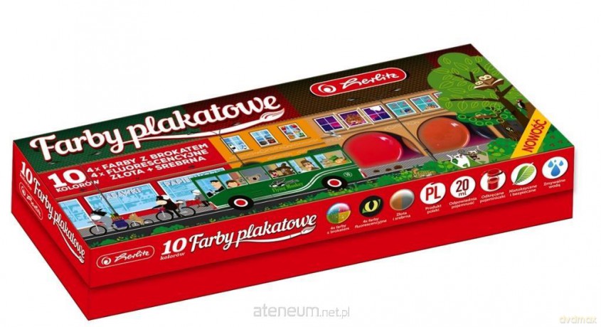 Farby plakatowe szkolne 10 kolorów x 20 ml